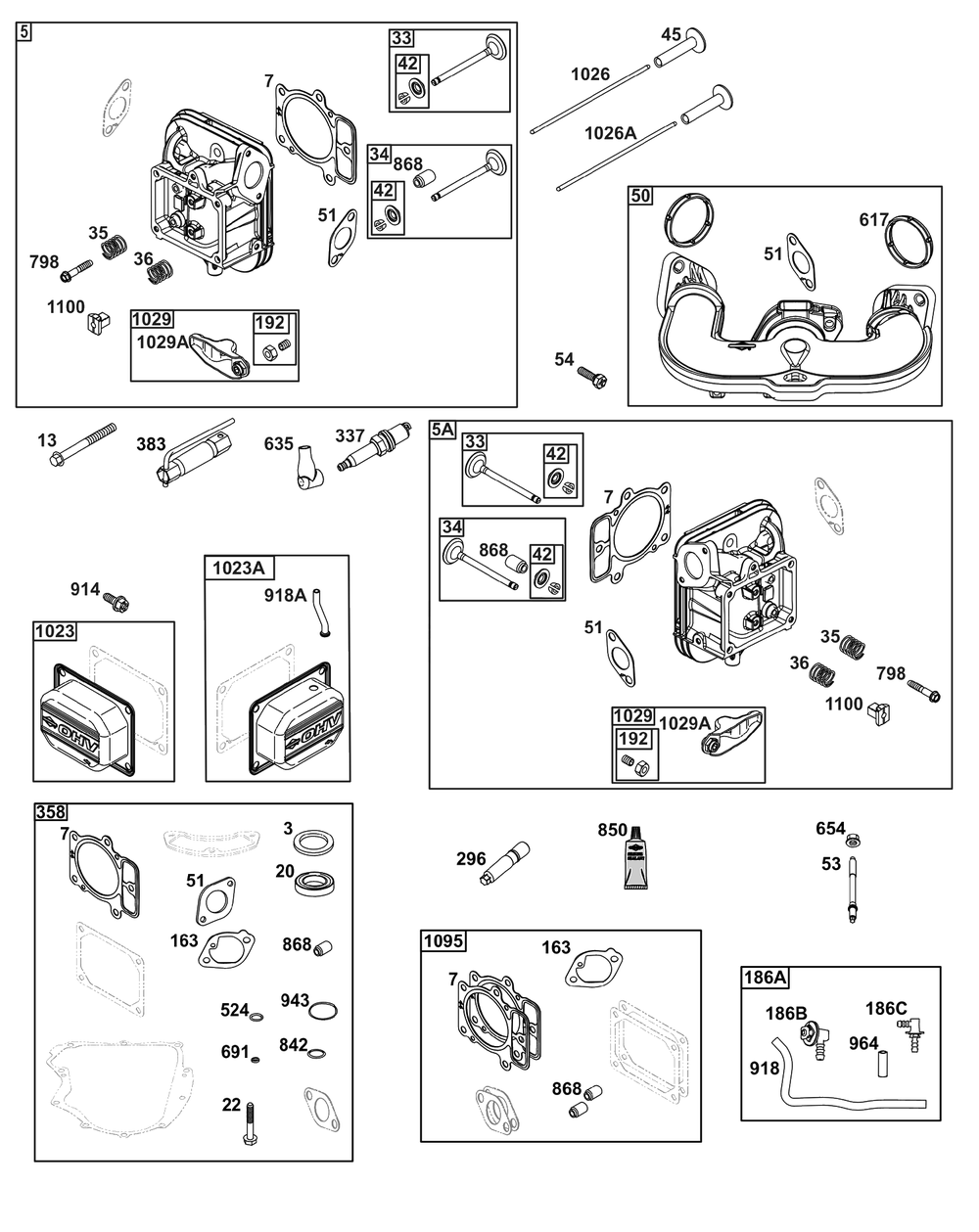Cylinder Head Group Diagram and Parts List for 40U877-0036-G1  Briggs and Stratton Engine